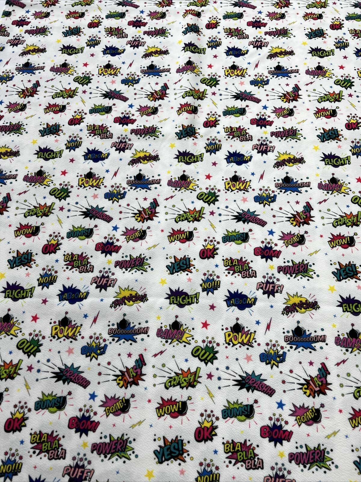 White Comic Print Liverpool Bullet Stretch Fabric