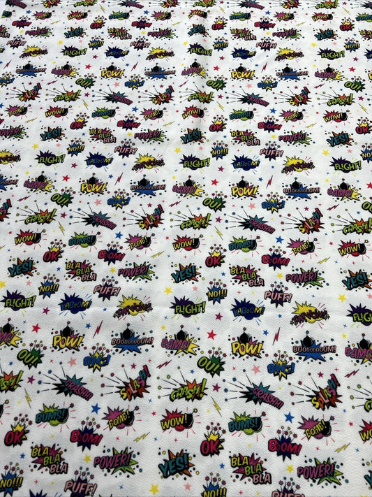 White Comic Print Liverpool Bullet Stretch Fabric
