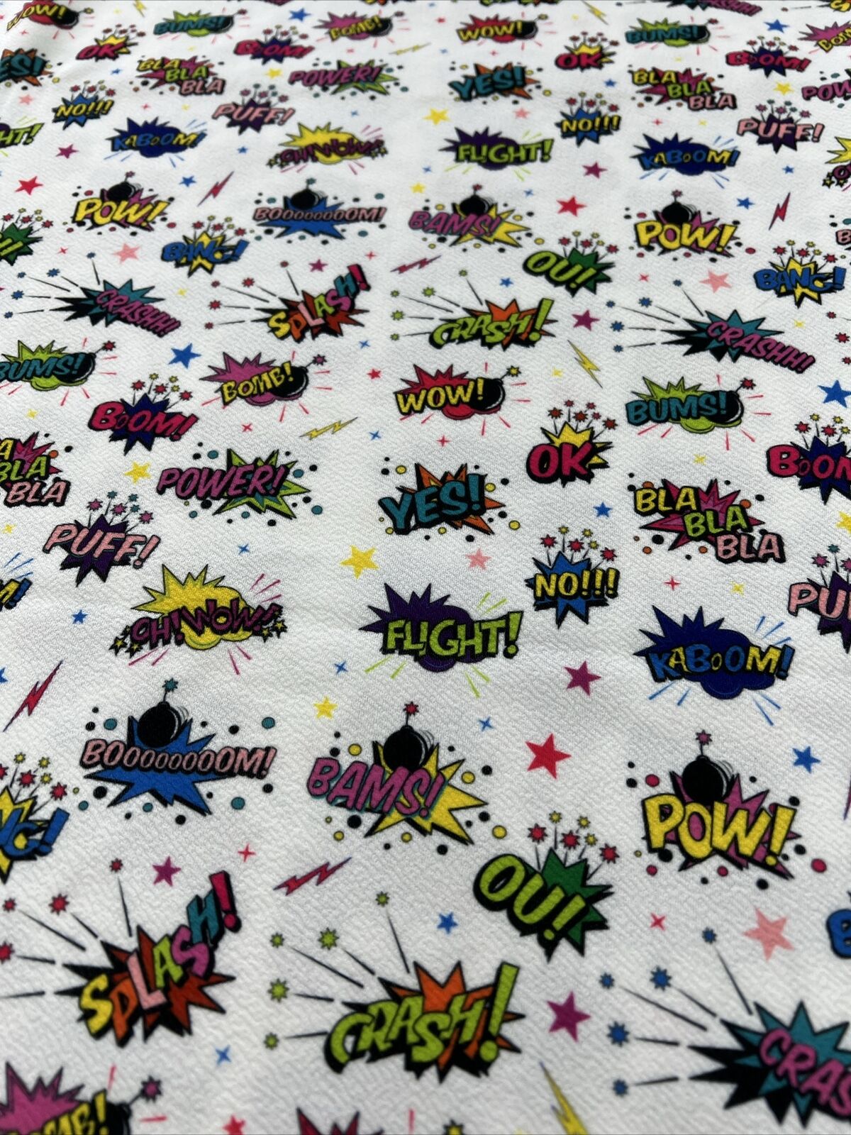 White Comic Print Liverpool Bullet Stretch Fabric