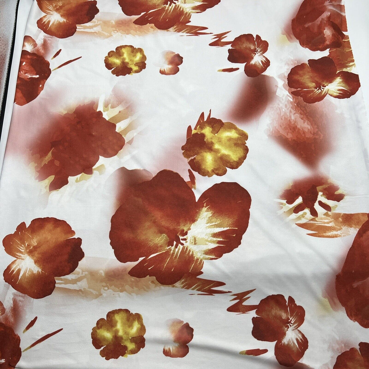 White Dark Red Floral Print Soft Touch Stretch Fabric