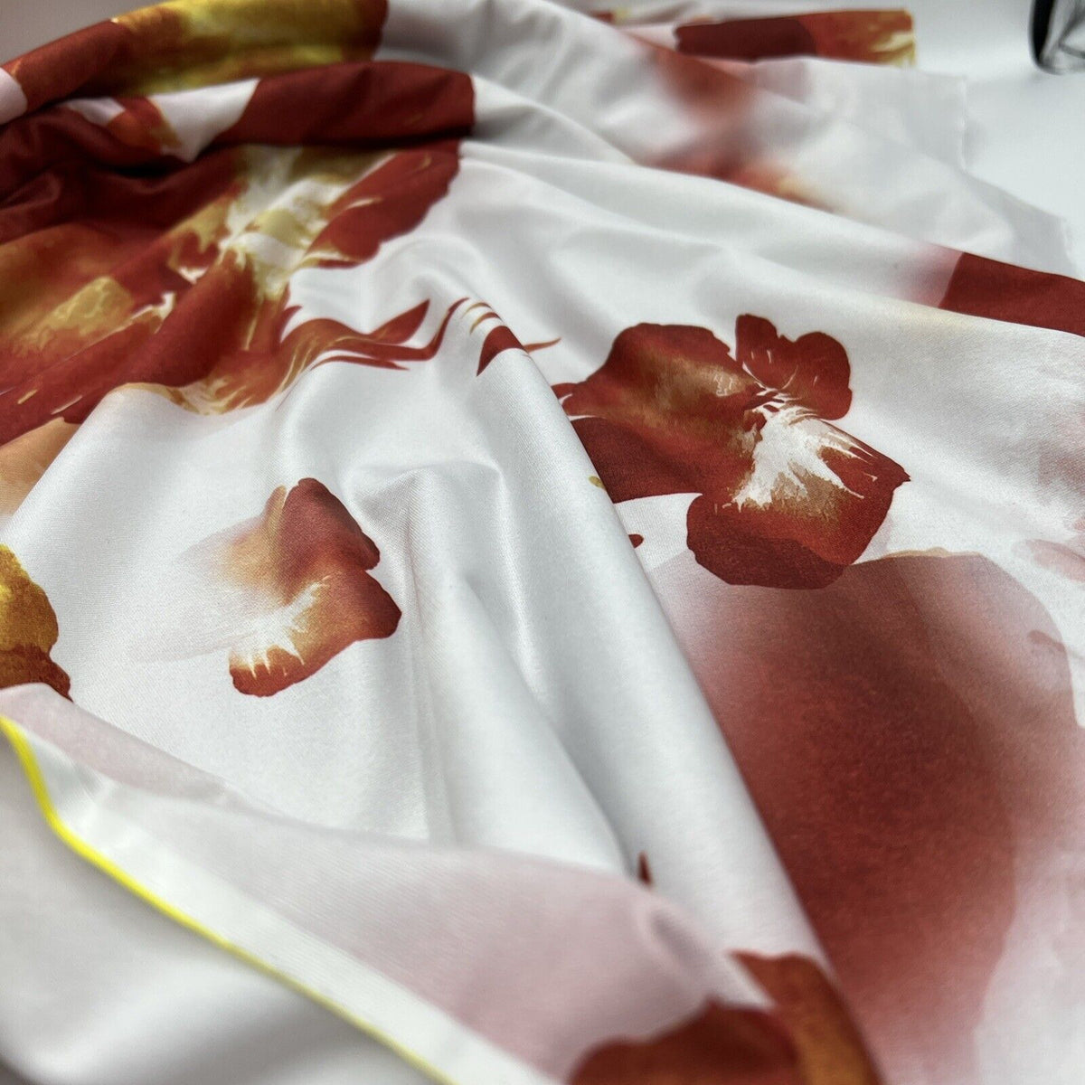 White Dark Red Floral Print Soft Touch Stretch Fabric