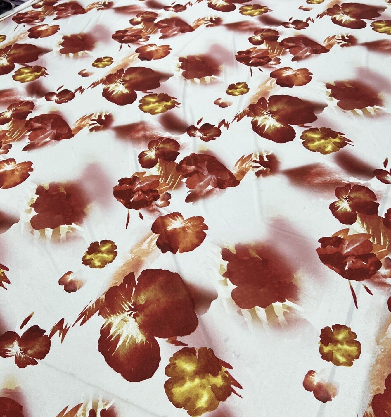 White Dark Red Floral Print Soft Touch Stretch Fabric