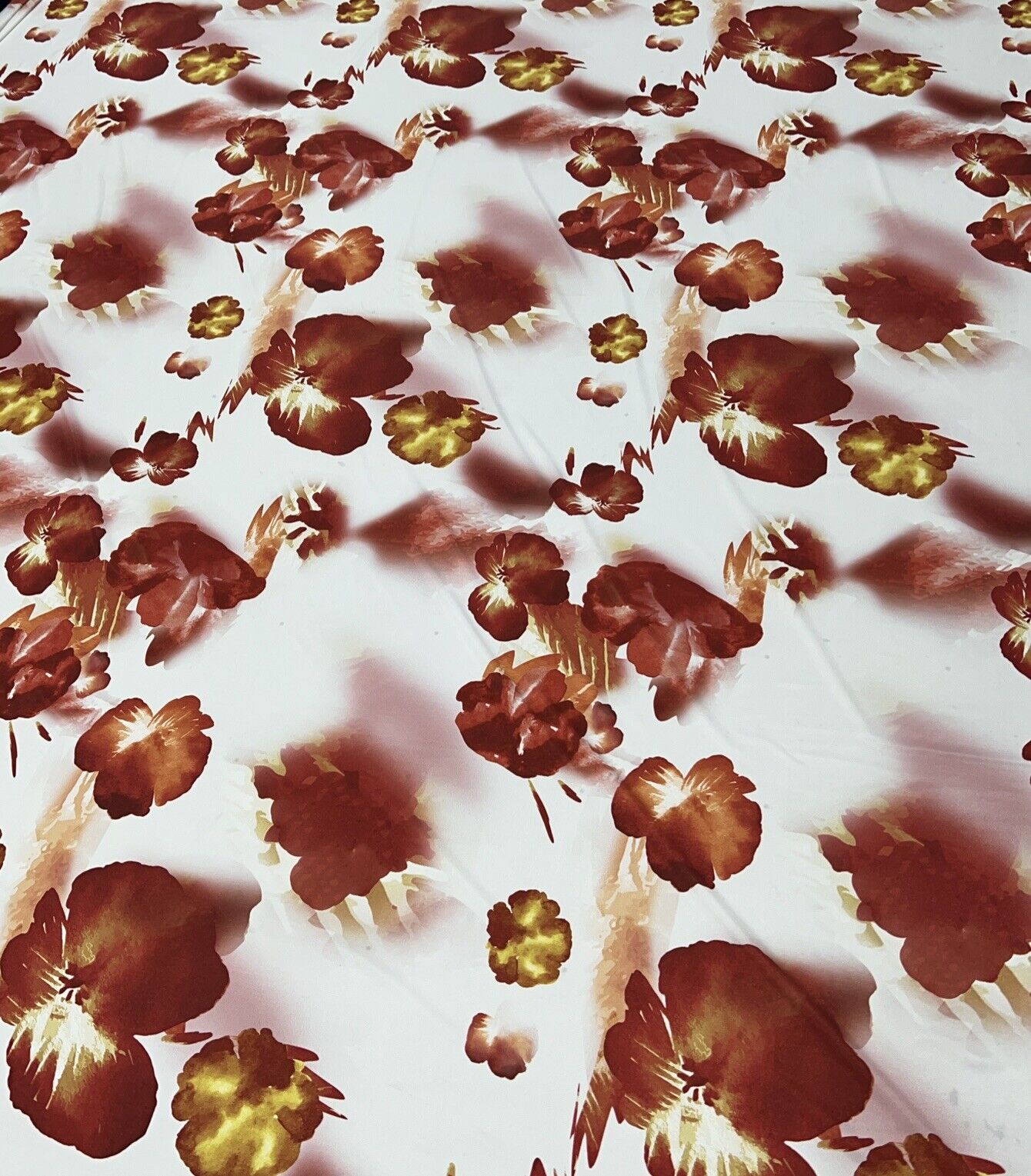 White Dark Red Floral Print Soft Touch Stretch Fabric