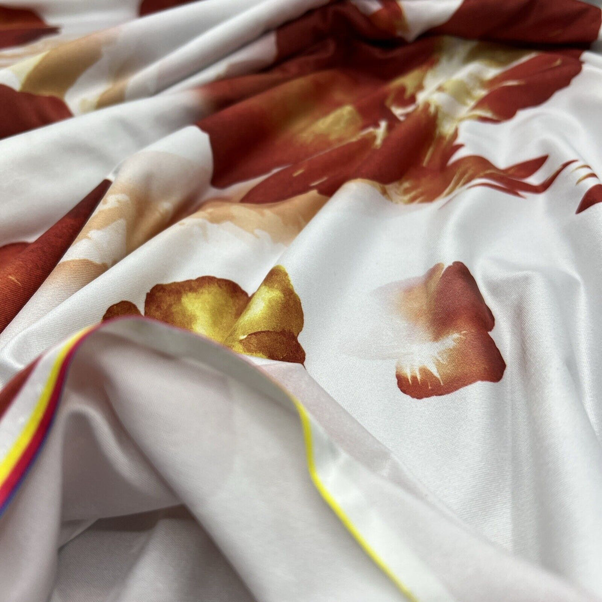 White Dark Red Floral Print Soft Touch Stretch Fabric