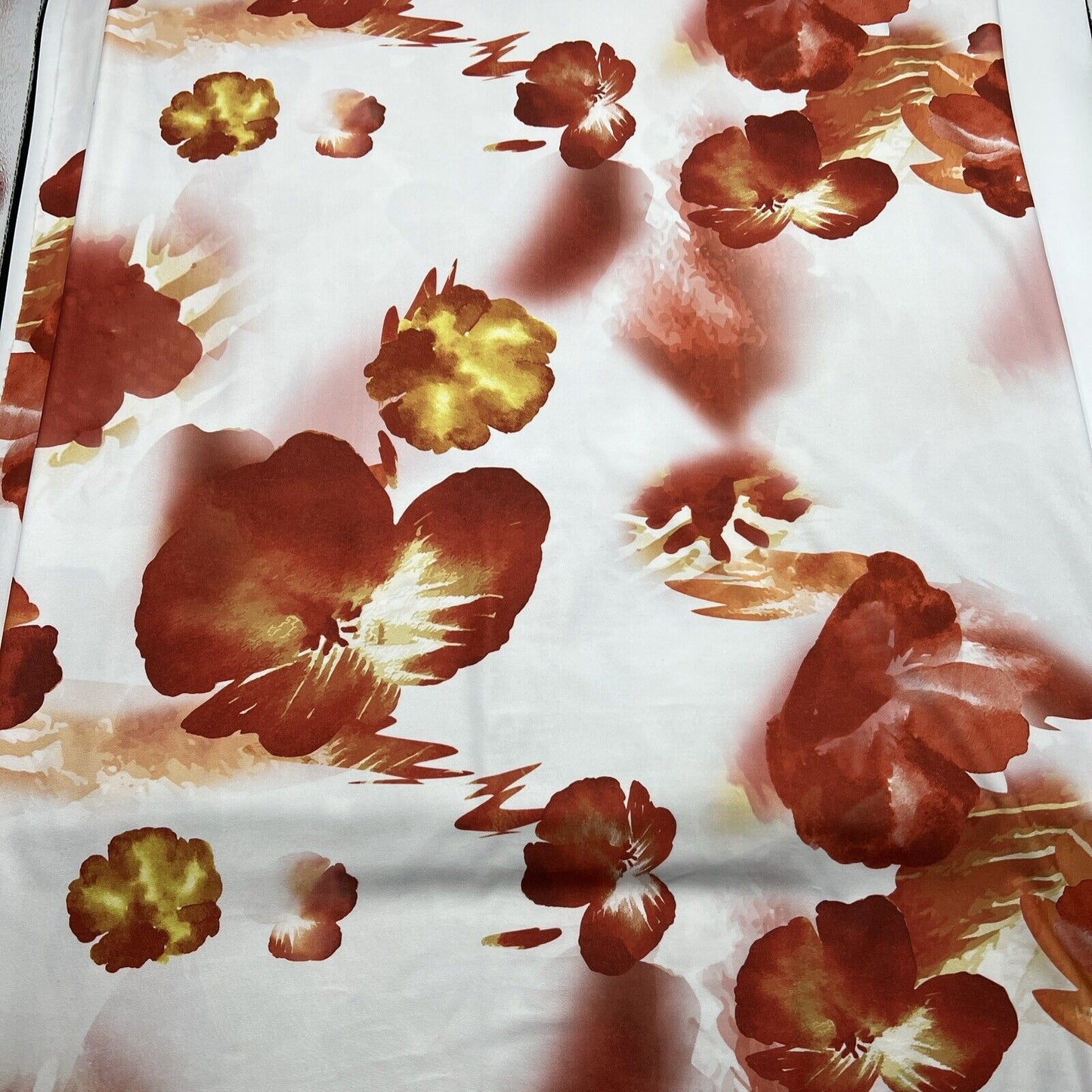 White Dark Red Floral Print Soft Touch Stretch Fabric