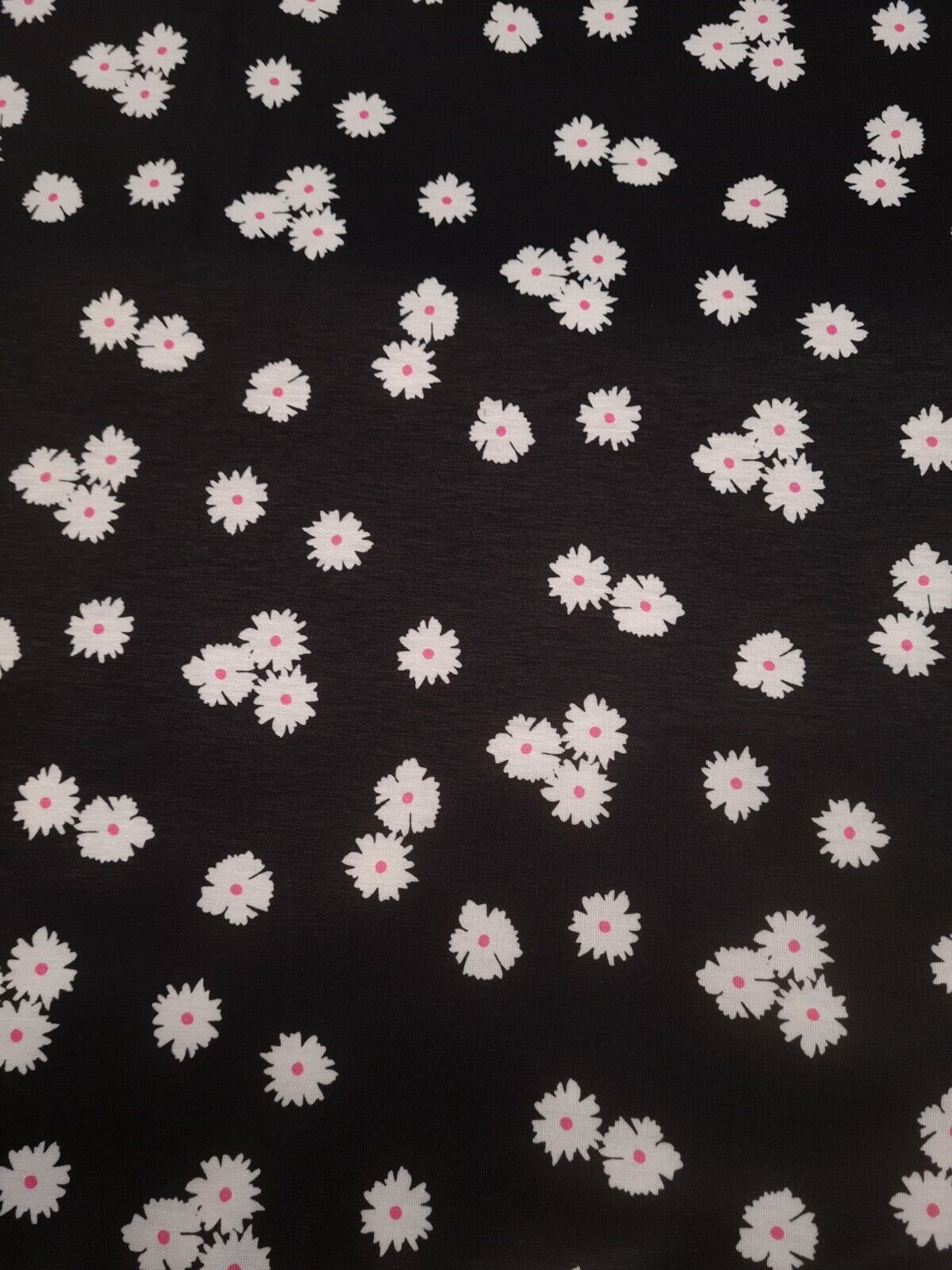 White Floral Pink Spot Print Spun Poly Stretch Fabric