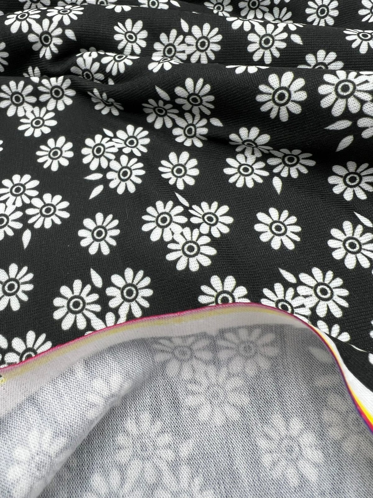 White Flower Print Spun Poly Stretch Fabric