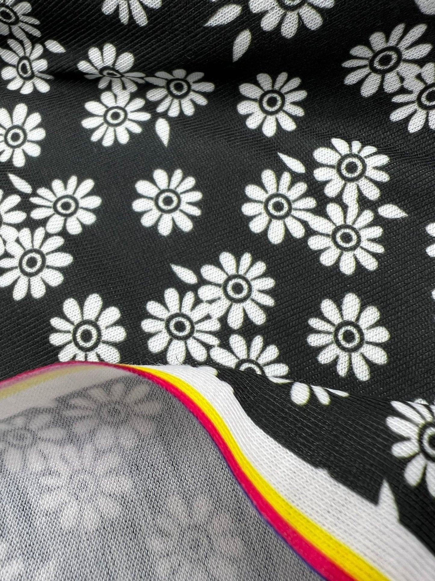 White Flower Print Spun Poly Stretch Fabric