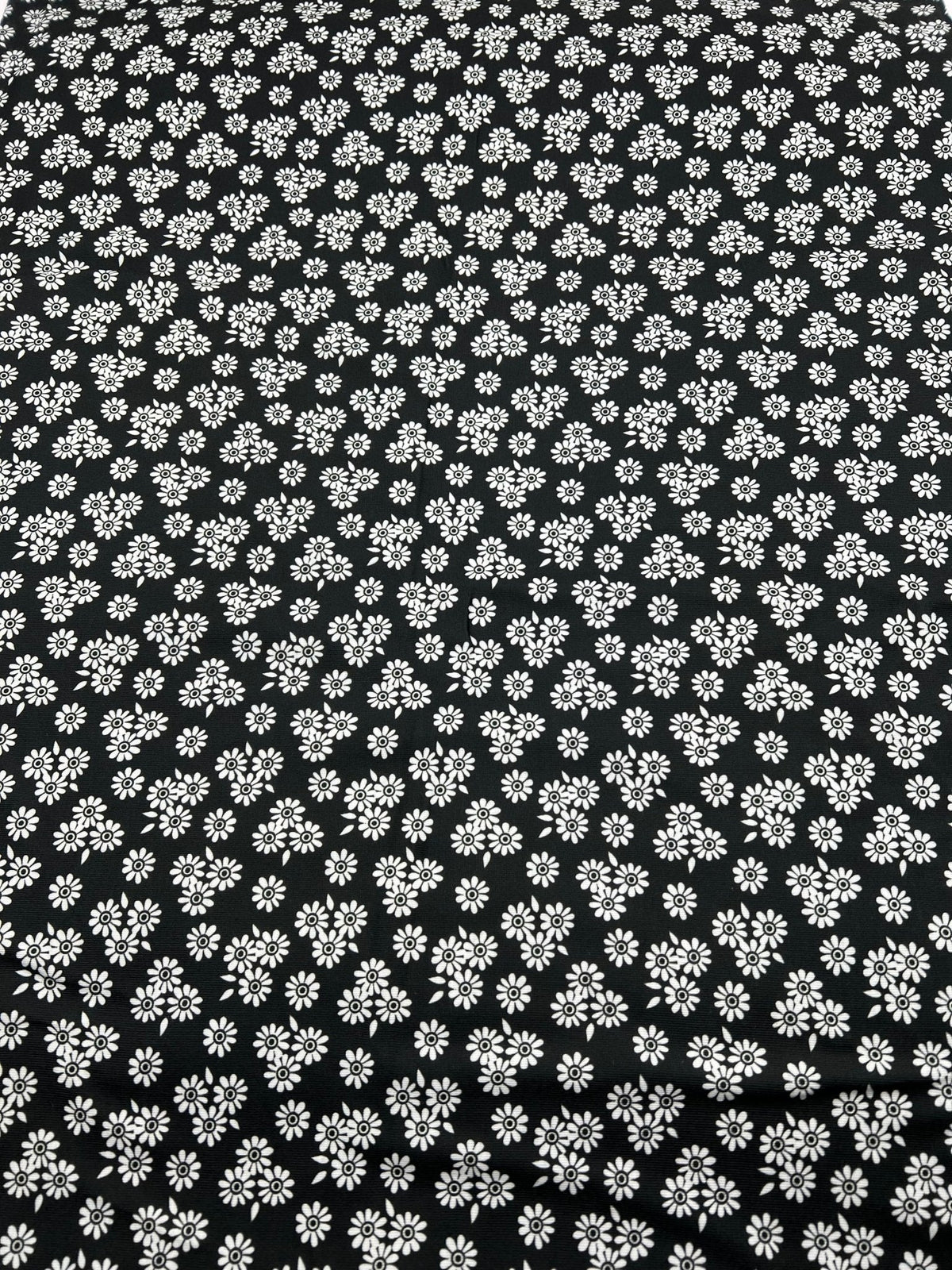 White Flower Print Spun Poly Stretch Fabric