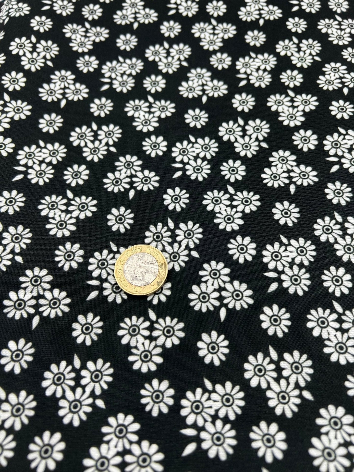 White Flower Print Spun Poly Stretch Fabric