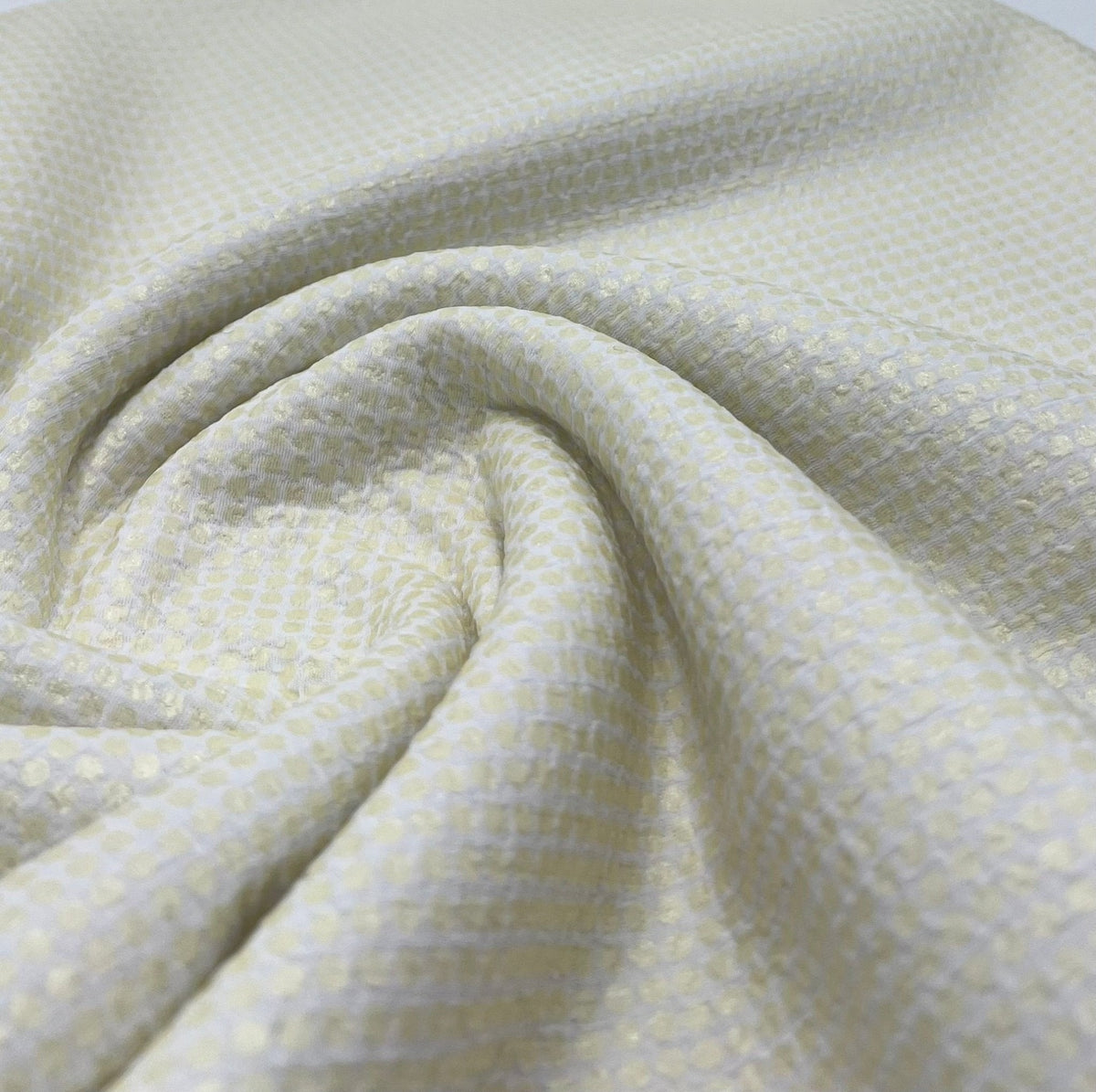 White Gold Shiny Square Liverpool Bullet Stretch Fabric