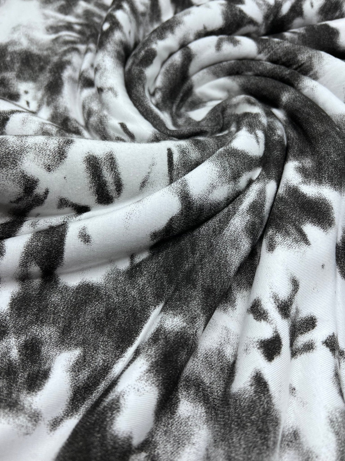 White Grey Black Tie Dye Print Viscose Elastane Fabric