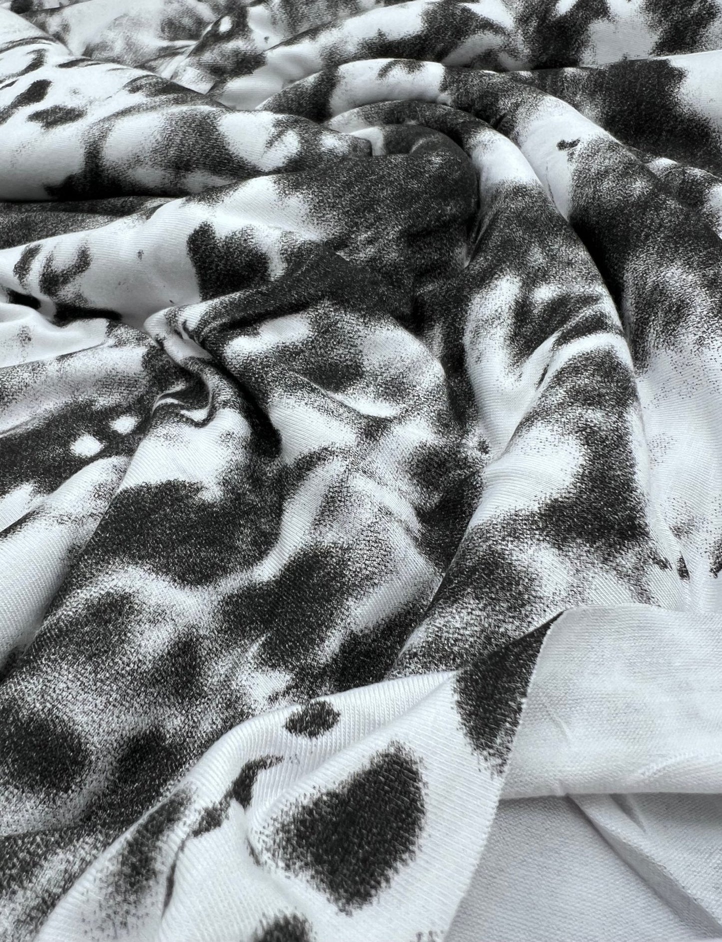 White Grey Black Tie Dye Print Viscose Elastane Fabric