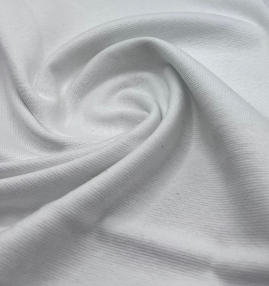 White Jersey Cuffing Ribbing Fabric 270 GSM Cotton Knit 70cm Wide