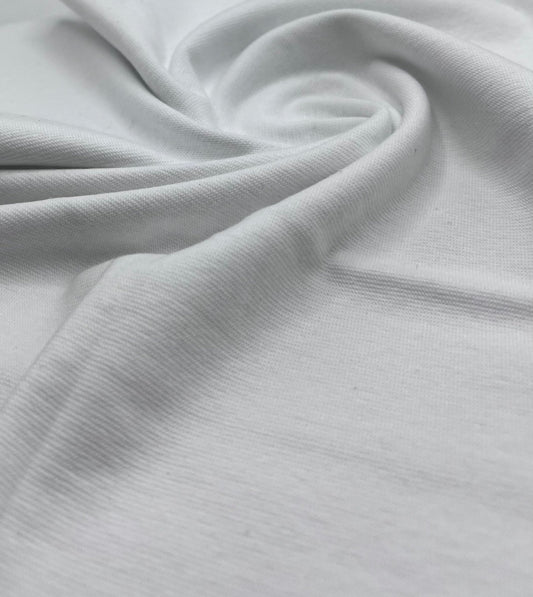 White Jersey Cuffing Ribbing Fabric 270 GSM Cotton Knit 70cm Wide