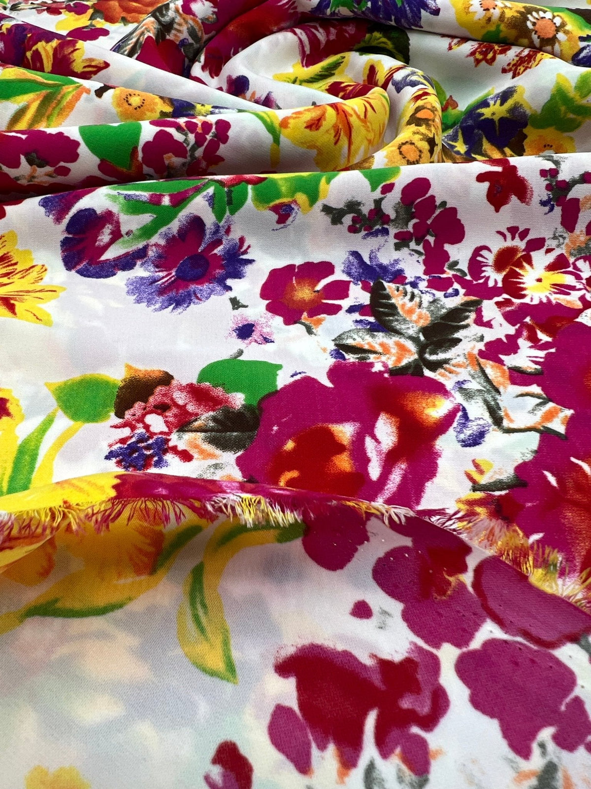 White Multi Colour Floral Non Stretch Woven Fabric