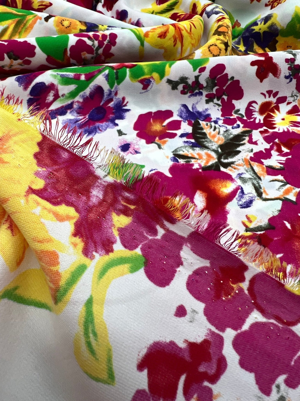 White Multi Colour Floral Non Stretch Woven Fabric