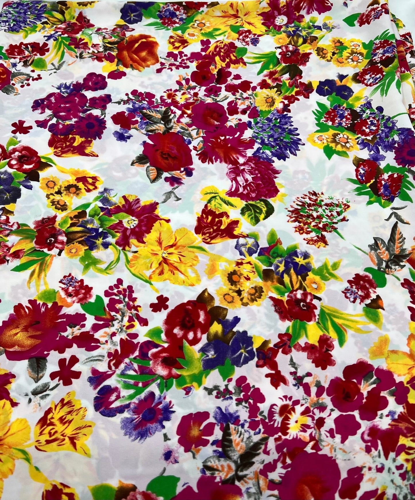 White Multi Colour Floral Non Stretch Woven Fabric