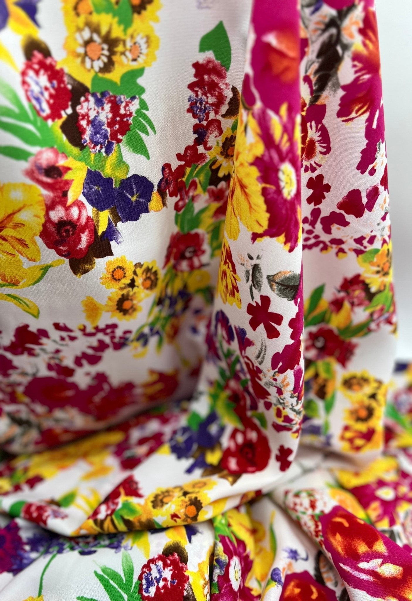White Multi Colour Floral Non Stretch Woven Fabric