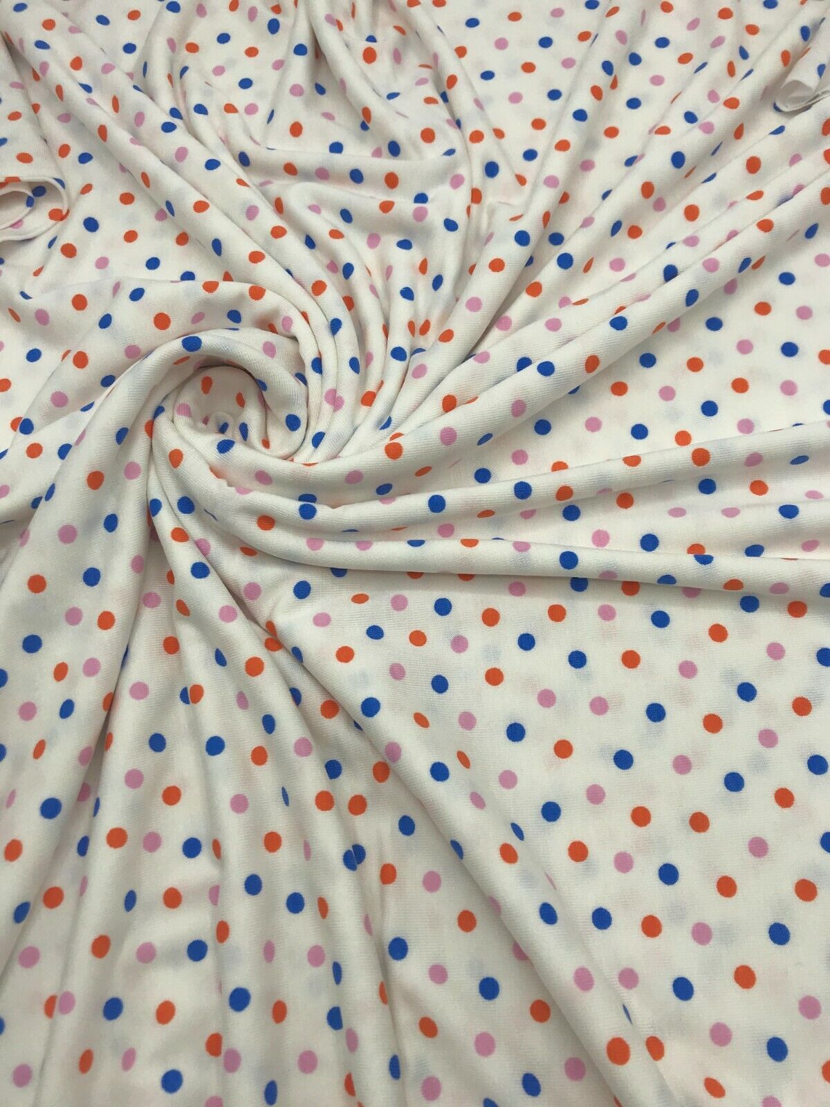 White Multi Polka Dot Viscose Elastane Fabric