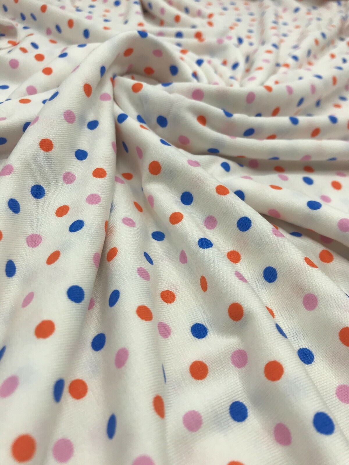 White Multi Polka Dot Viscose Elastane Fabric