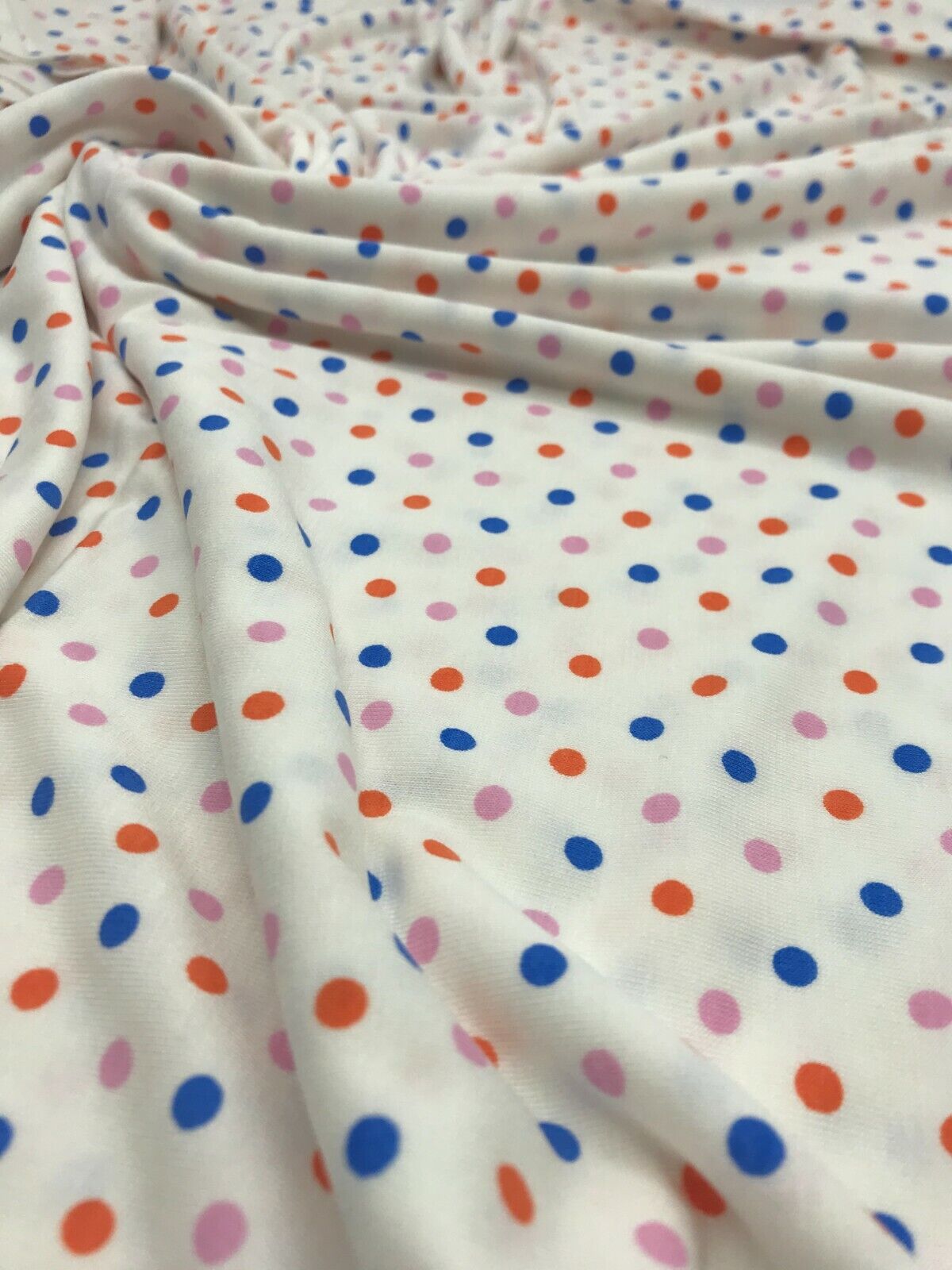 White Multi Polka Dot Viscose Elastane Fabric