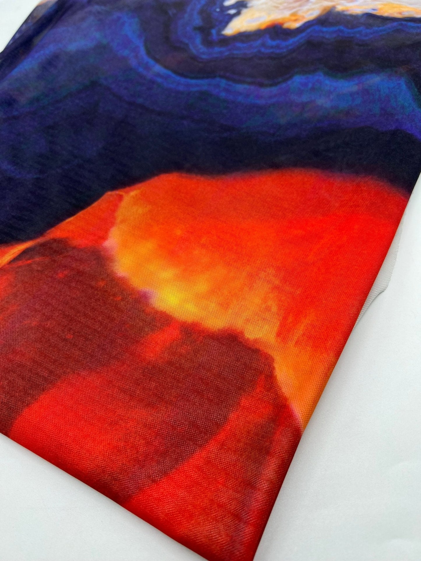 White Navy Red Print Mesh Fabric Stretch