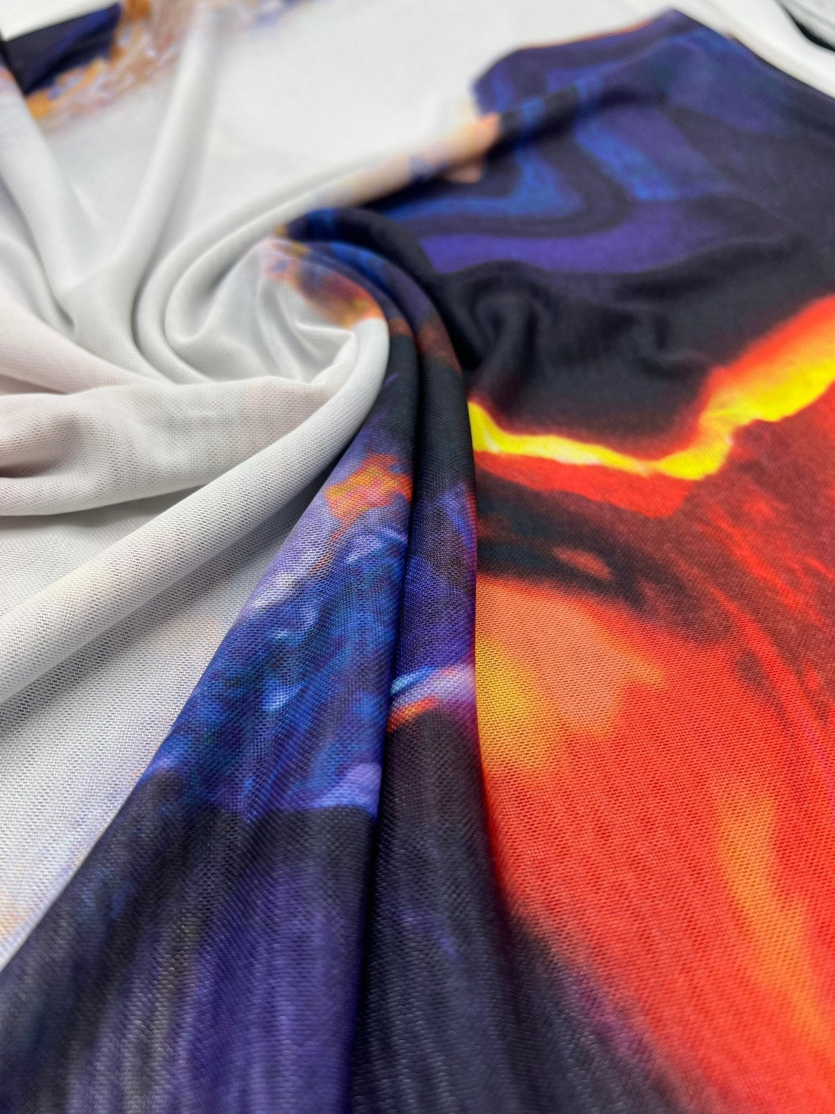 White Navy Red Print Mesh Fabric Stretch