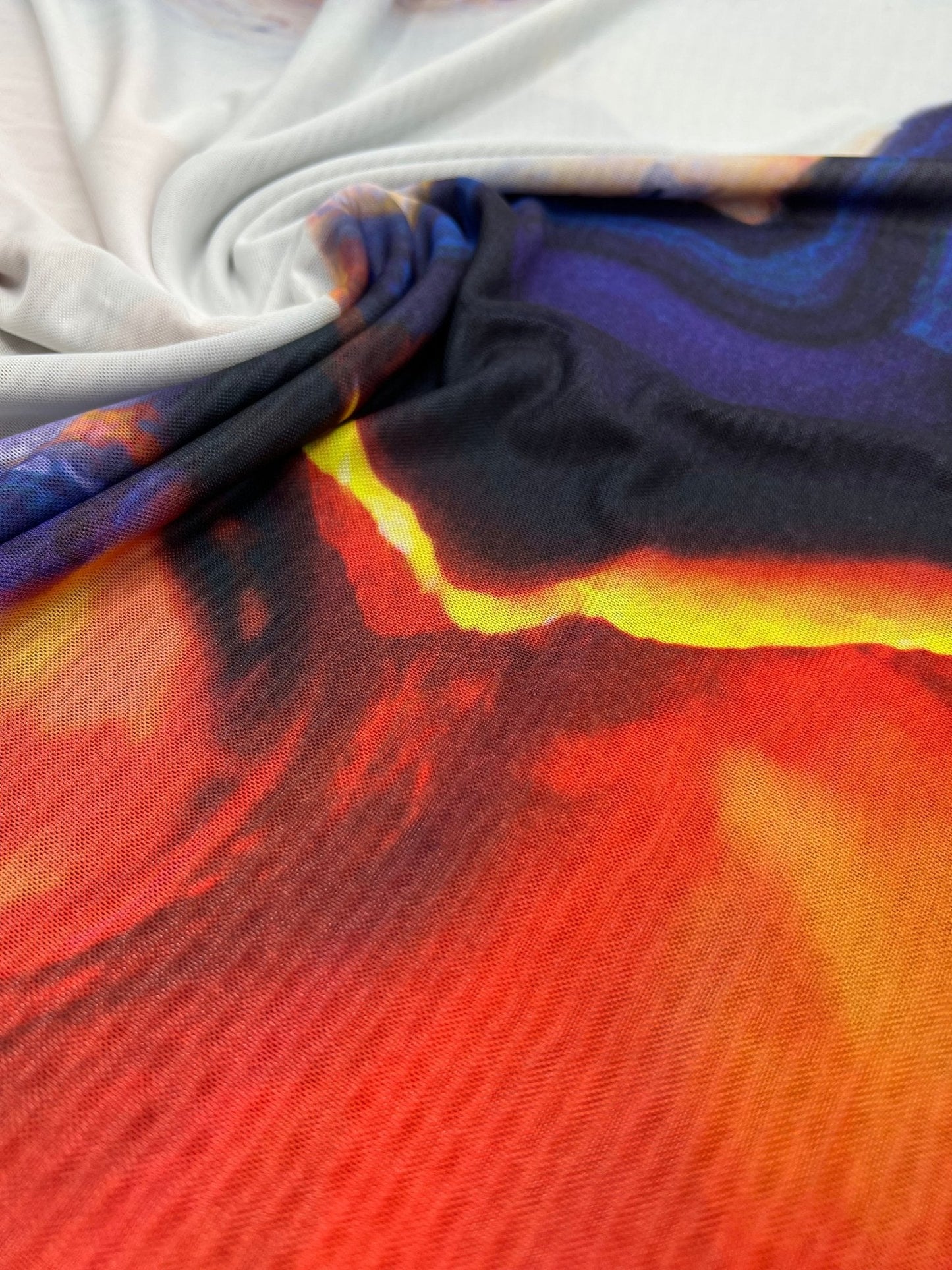 White Navy Red Print Mesh Fabric Stretch