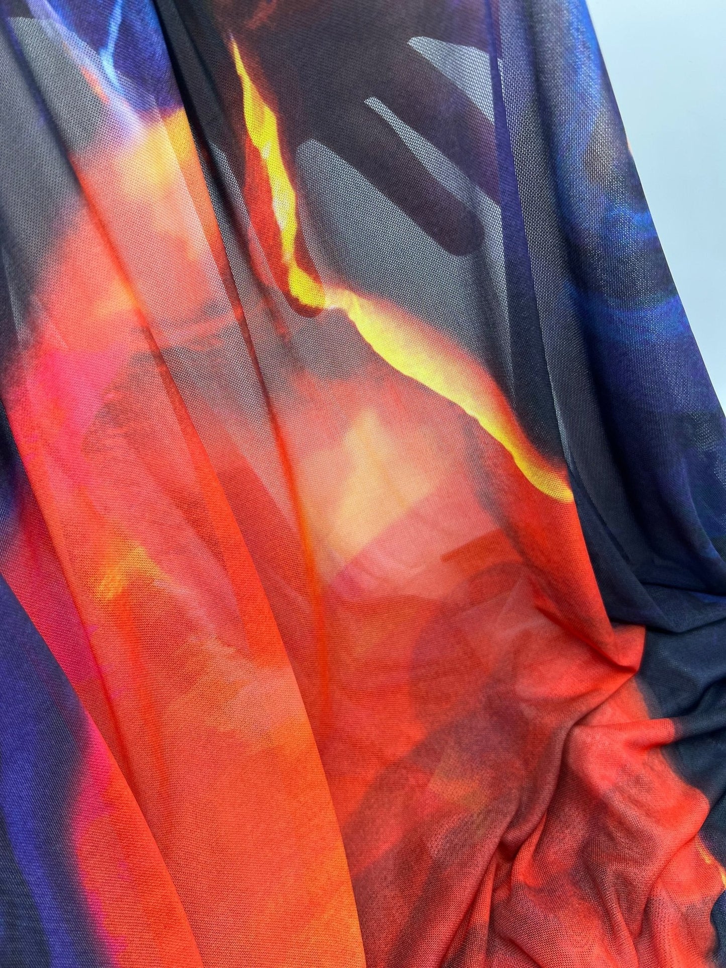 White Navy Red Print Mesh Fabric Stretch