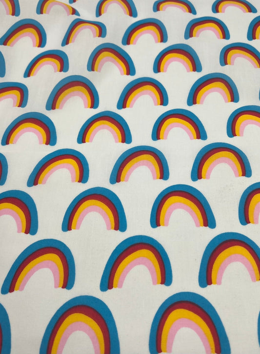White Rainbow Printed Polycotton 90 GSM 80/20 44 Inch Non Stretch