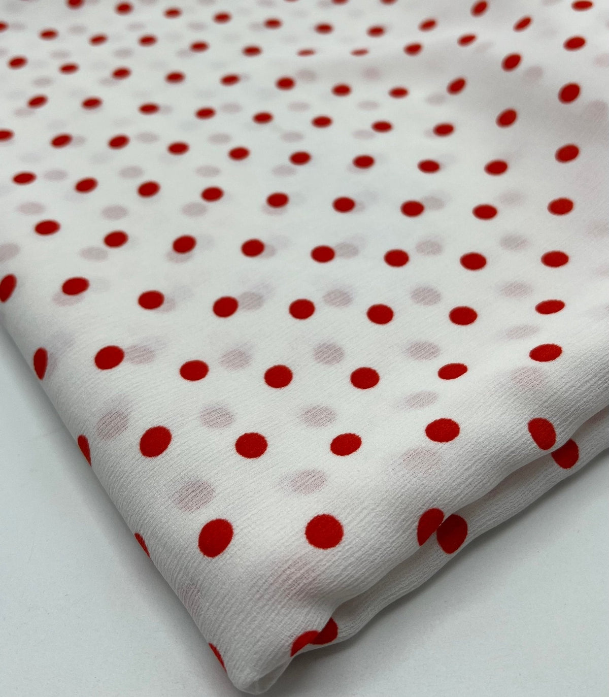 White Red Polka Spot Lightweight Crepe Non Stretch Fabric