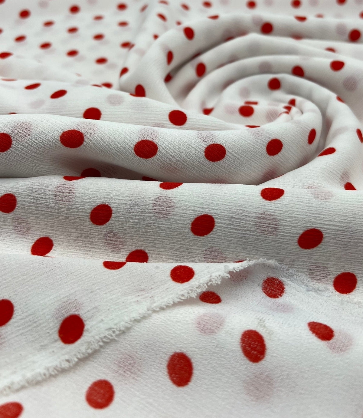 White Red Polka Spot Lightweight Crepe Non Stretch Fabric