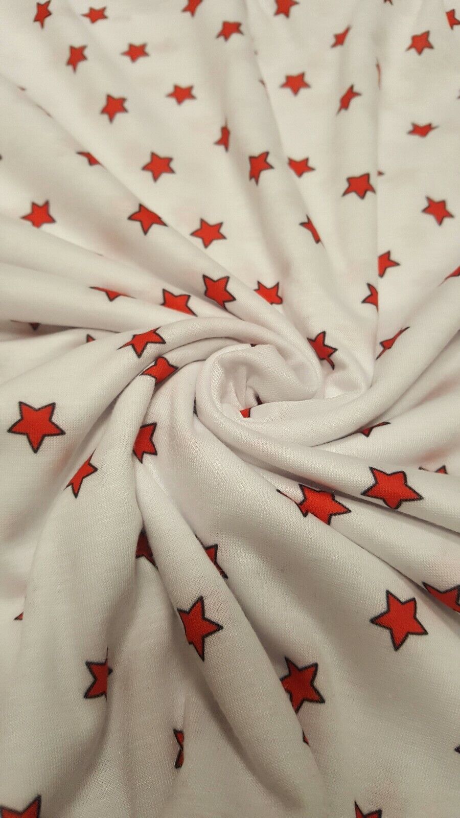 White Red Star Print Spun Poly Stretch Fabric