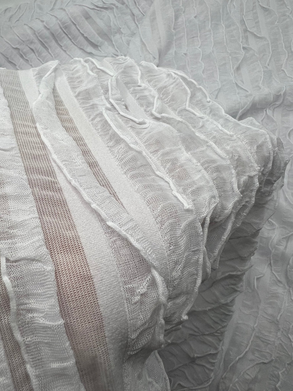 White Ruffle Textured 4 Way Stretch Fabric