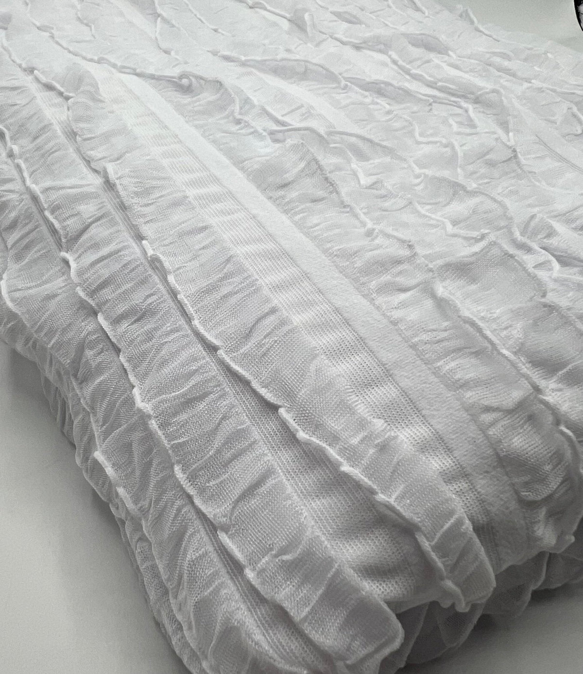 White Ruffle Textured 4 Way Stretch Fabric