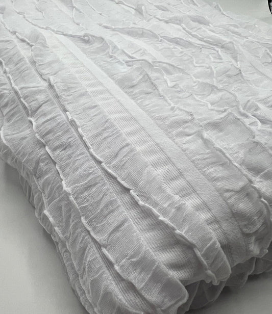 White Ruffle Textured 4 Way Stretch Fabric