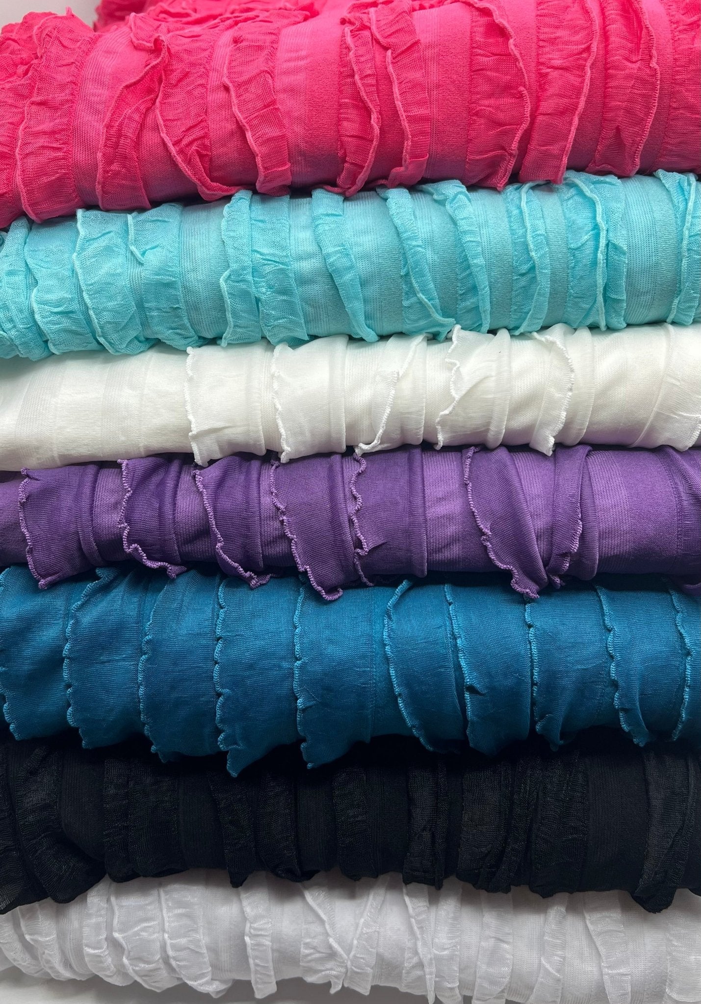 White Ruffle Textured 4 Way Stretch Fabric