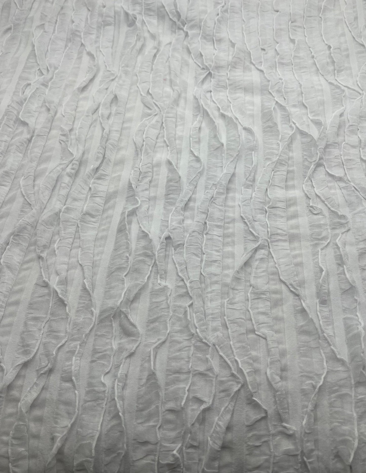White Ruffle Textured 4 Way Stretch Fabric