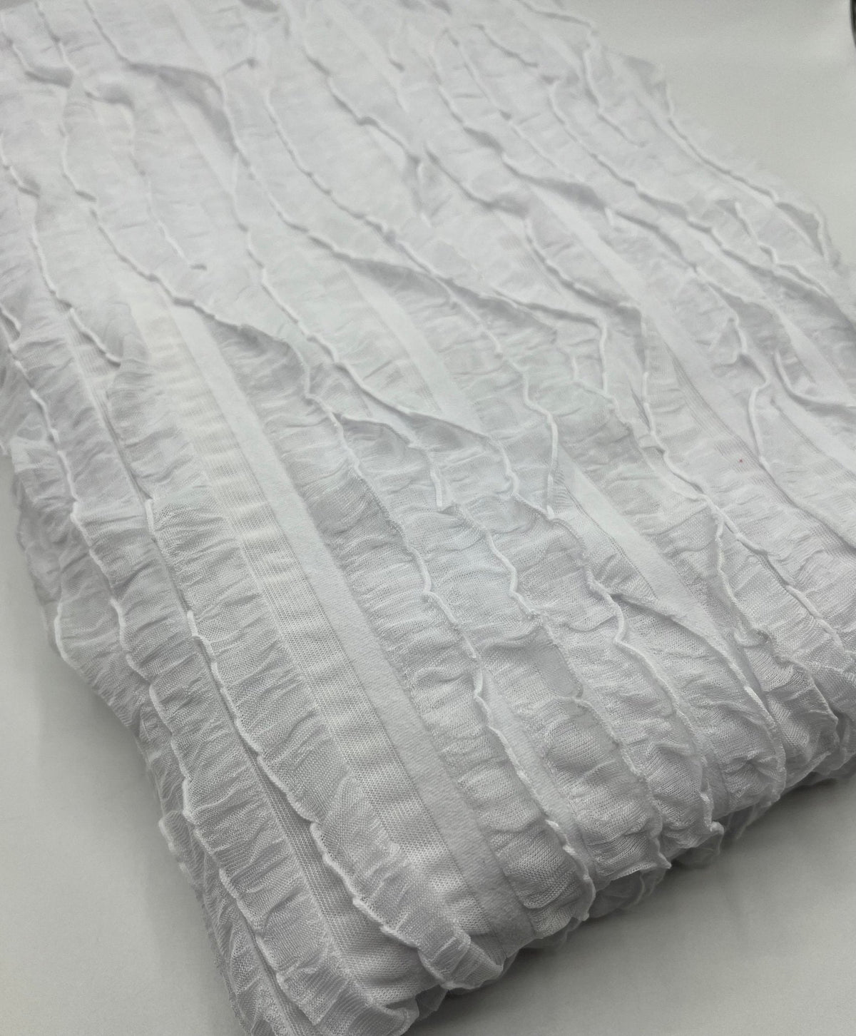 White Ruffle Textured 4 Way Stretch Fabric