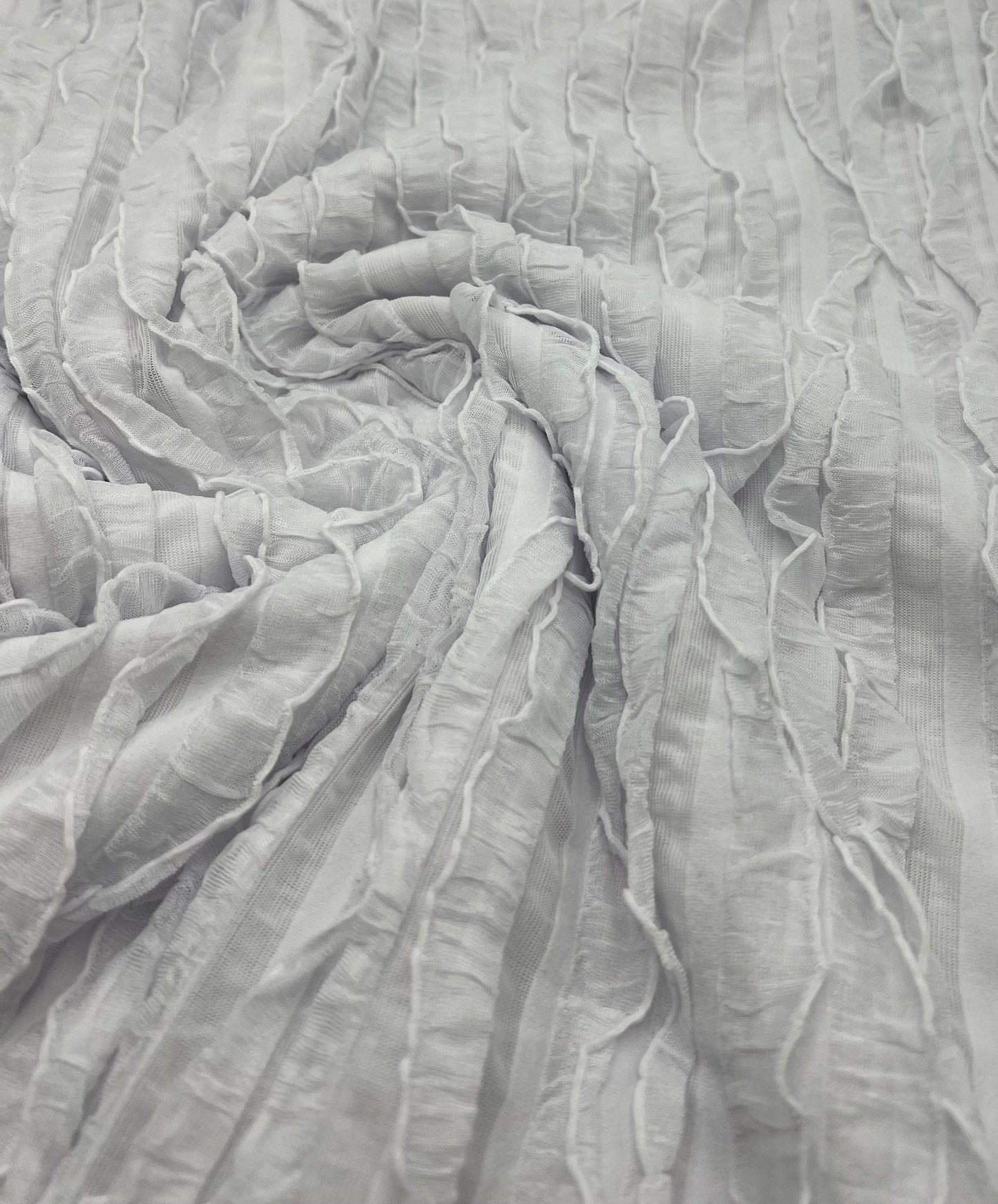 White Ruffle Textured 4 Way Stretch Fabric