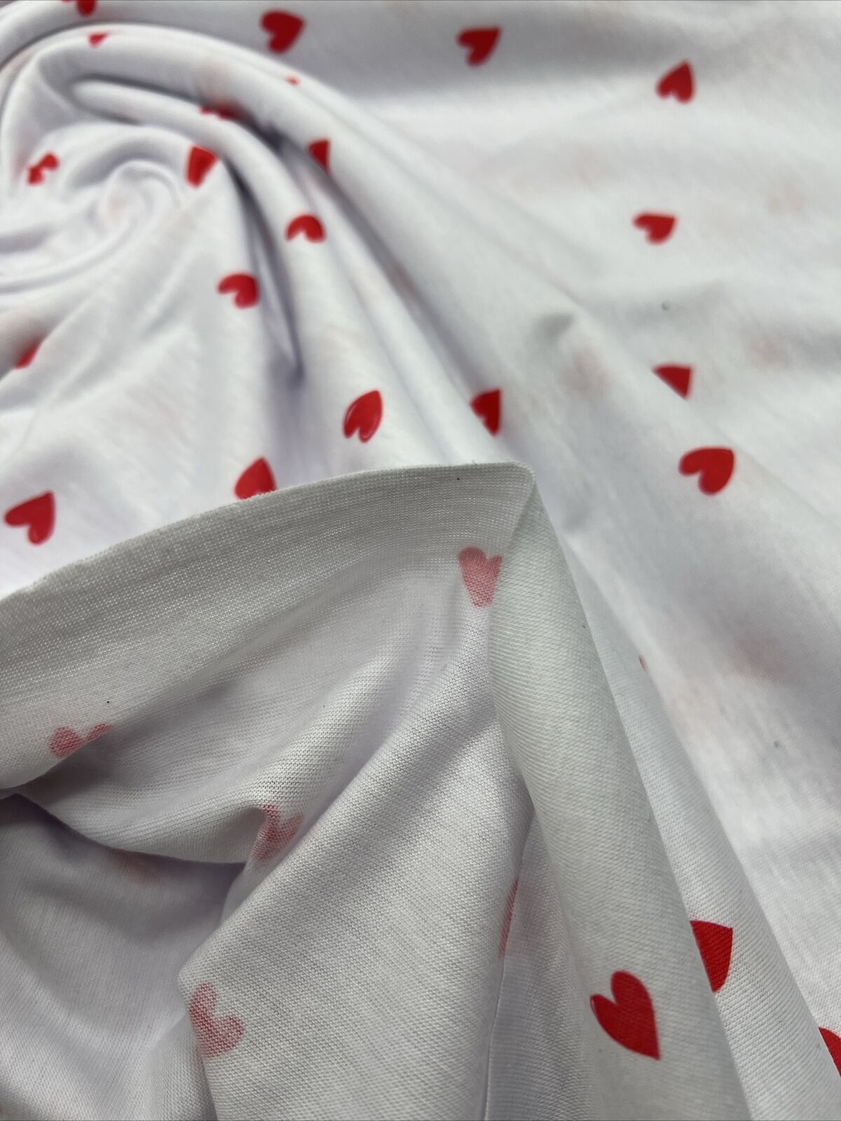 White Small Heart Print Spun Poly Stretch Fabric
