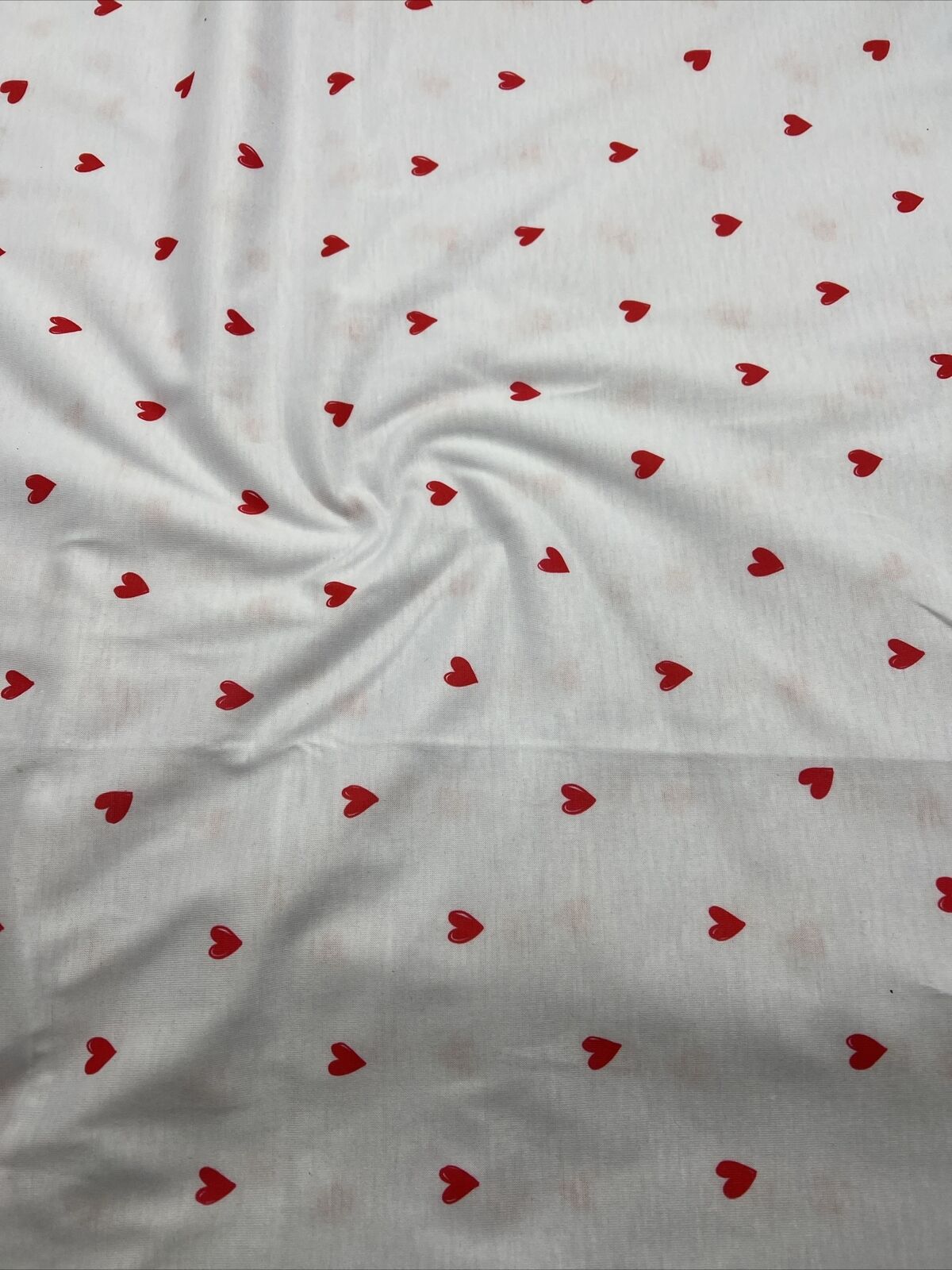 White Small Heart Print Spun Poly Stretch Fabric