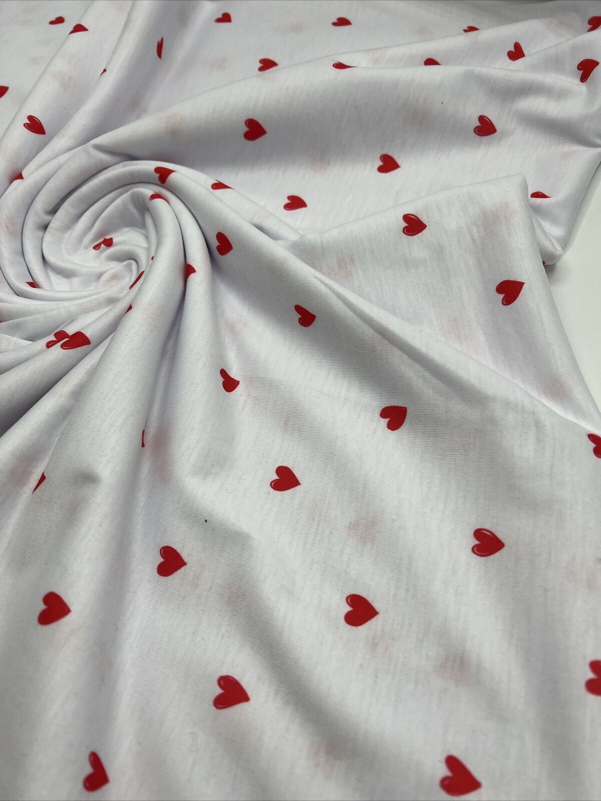 White Small Heart Print Spun Poly Stretch Fabric