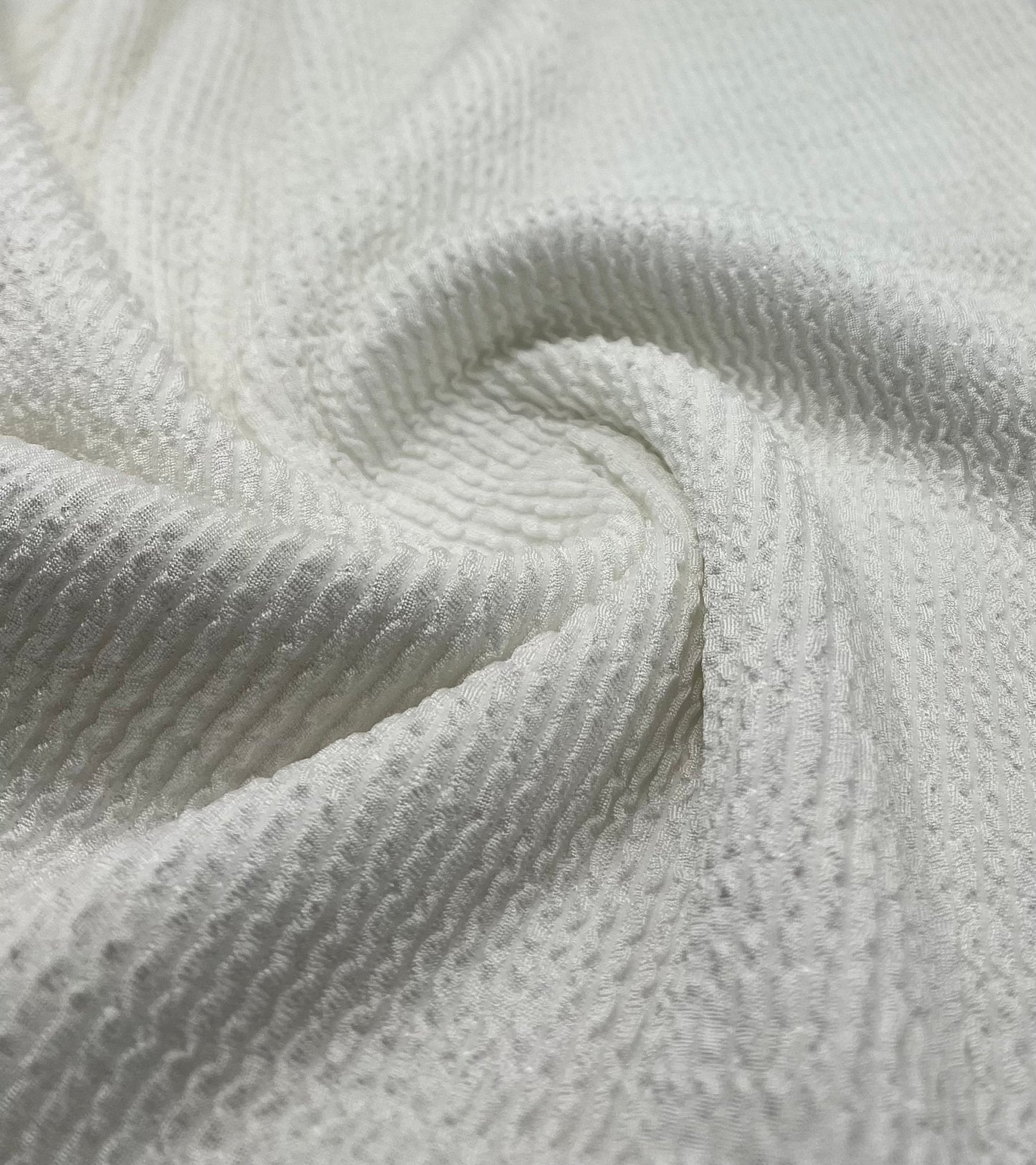 White Thick Rope Rib 2 Way Stretch Fabric
