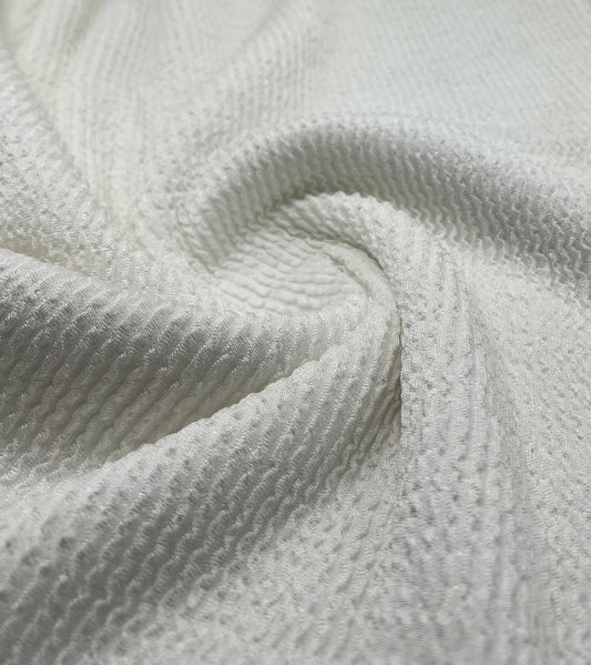 White Thick Rope Rib 2 Way Stretch Fabric
