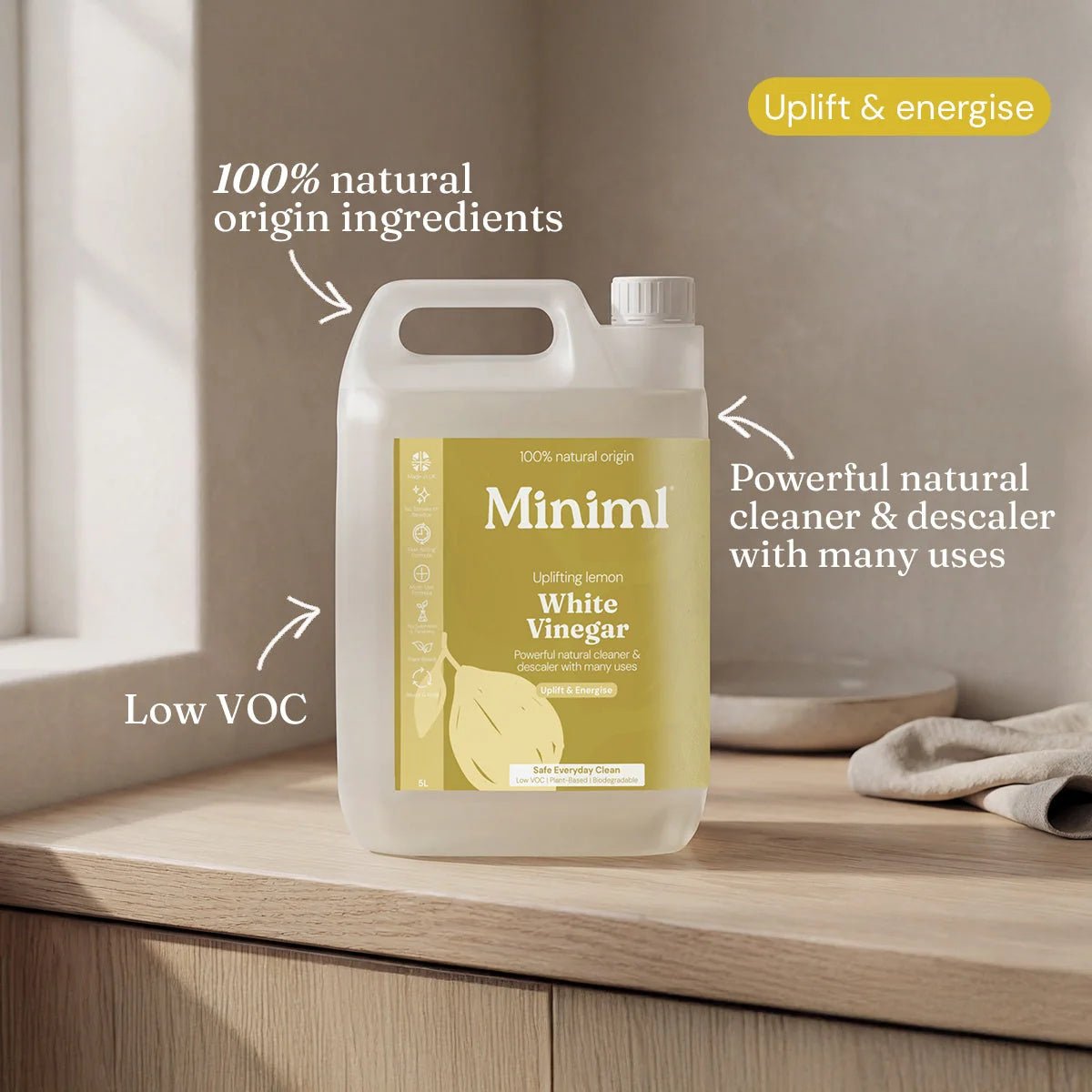 Uplifting Lemon White Vinegar – 5L Refill Multi-Purpose Cleaner