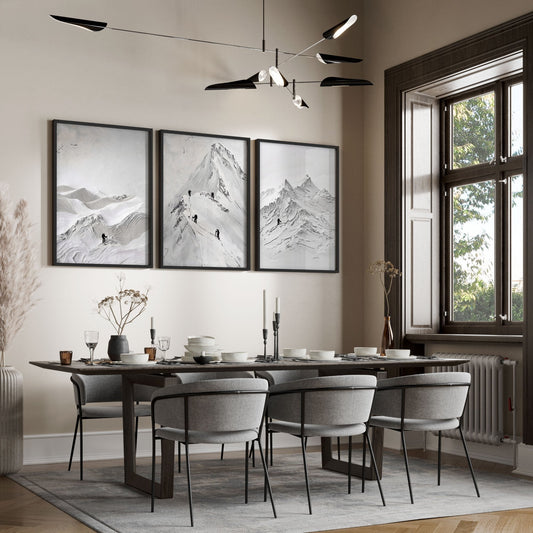 White Wall Art Scandi Mountain Climbers Landscape Art Prints | Set of 3