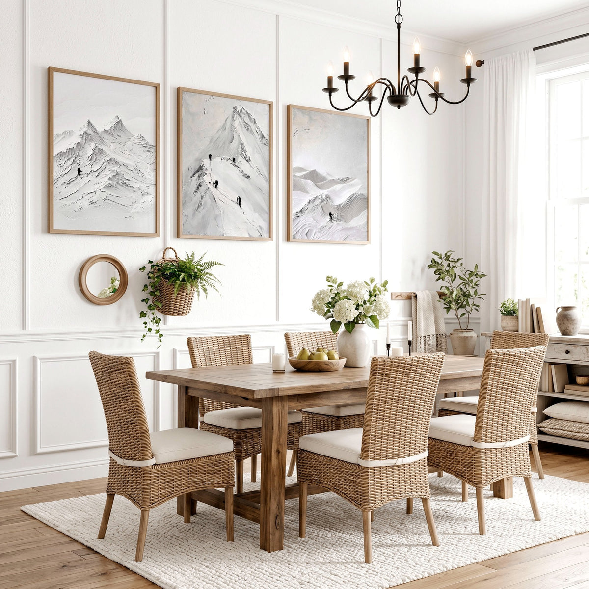 White Wall Art Scandi Mountain Climbers Landscape Art Prints | Set of 3