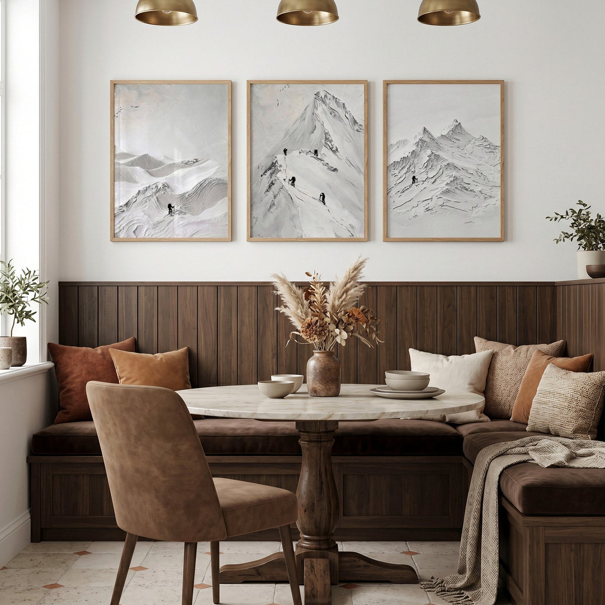 White Wall Art Scandi Mountain Climbers Landscape Art Prints | Set of 3